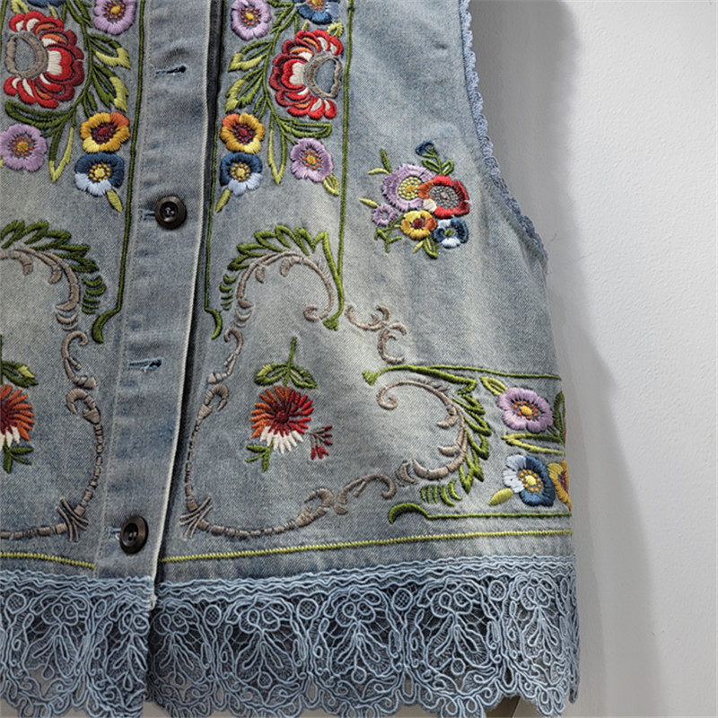 Industria pesada bordada flor chaleco de vaqueros para mujeres 2026 primavera y verano nuevo estilo collar sin mangas camisa de vaqueros casuales image 4