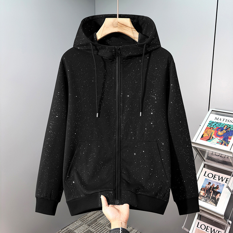 2025 Plus Size Oversized Hooded Spring and Autumn New Loose Jacket Sports Large Size Casual Open Sweatshirt with Baby's Breath