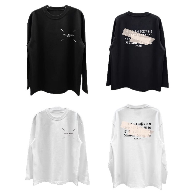 Margiela Tape Alphanumeric Printed Cotton Loose Round Neck Long-Sleeved T-Shirt for Men and Women