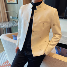 春秋男士立领个性西服潮流休闲中山装潮牌韩版修身刺绣小西装外套