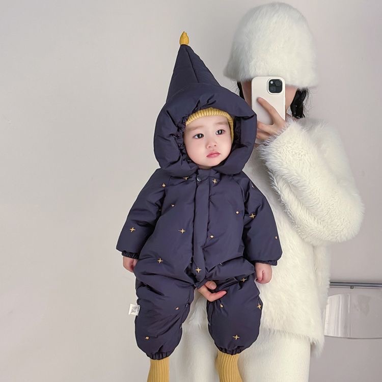 婴儿冬季衣服连体衣夹棉棉服保暖衣服外出服洋气爬服宝宝外出哈衣