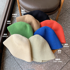 Korean Dongdaemun Boxy Hat for Women, Solid Color Knitted Fisherman Hat with Wide Brim, Korean Style, Face-Smoothing Table Lamp Hat