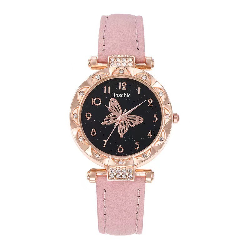 Nueva moda de mujer popular personalizada simple reloj de mujer estudiante versátil diamante mariposa dial reloj de cuarzo