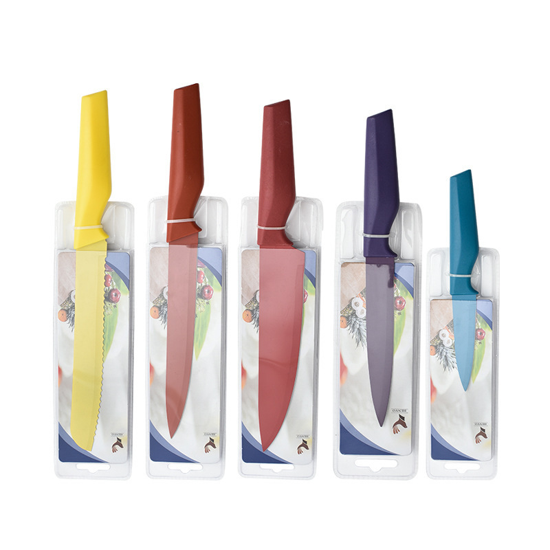 Fábrica en stock Venta caliente cuchillo de pintura de acero inoxidable color rombo manejar cuchillo de cinco piezas cuchillo único de doble cara de succión