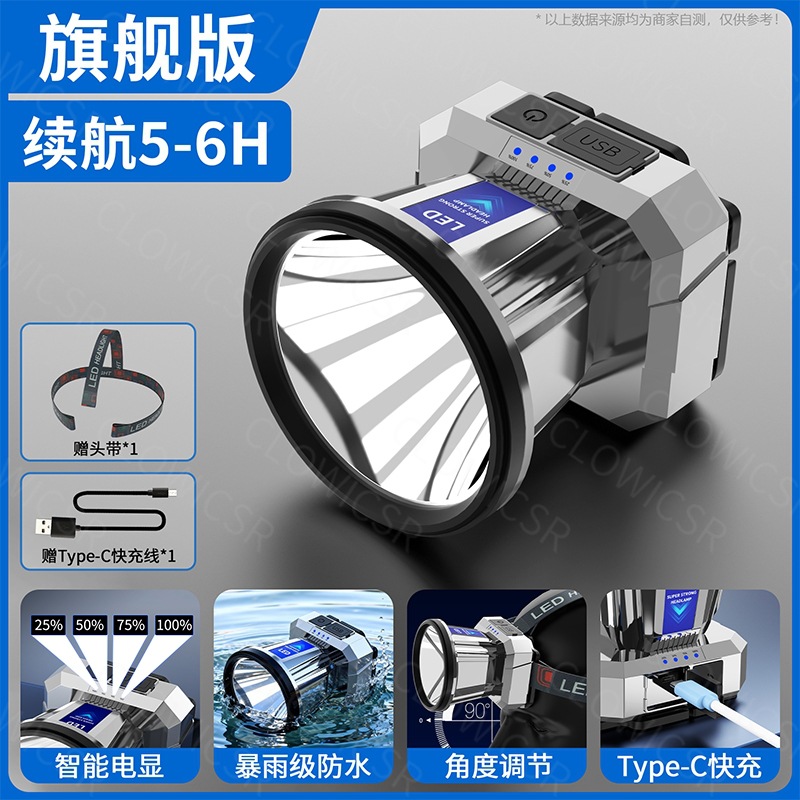 Lámpara de luz transfronteriza fuerte recargable a prueba de agua superbrillante tipo de cabeza de pesca especial lámpara de minería de larga duración image 7