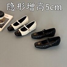 2026新款内增高小香风菱格浅口玛丽珍女单鞋内增高山茶花芭蕾鞋女