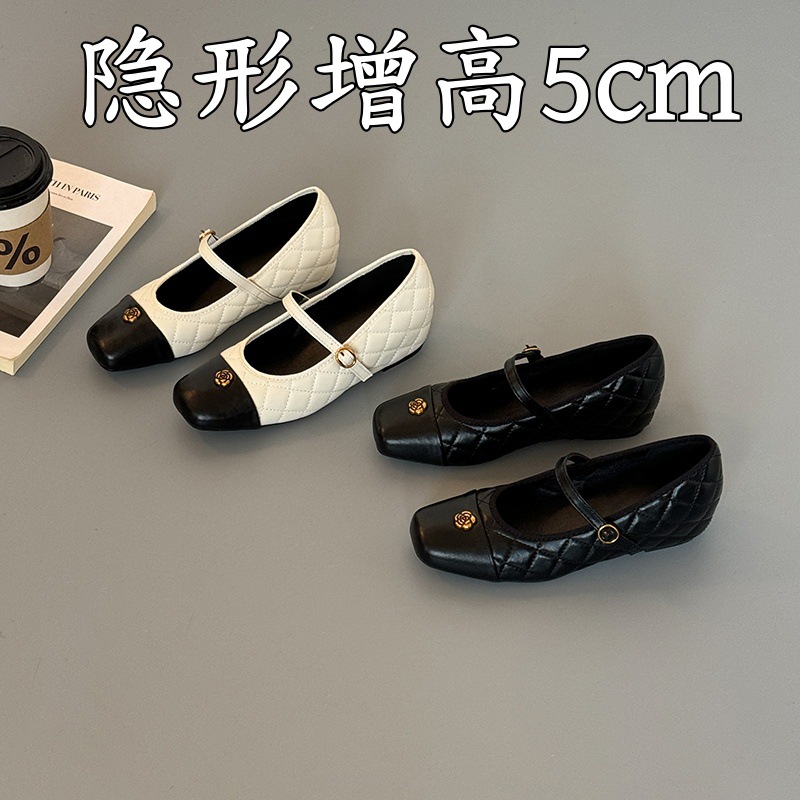 2026新款内增高小香风菱格浅口玛丽珍女单鞋内增高山茶花芭蕾鞋女