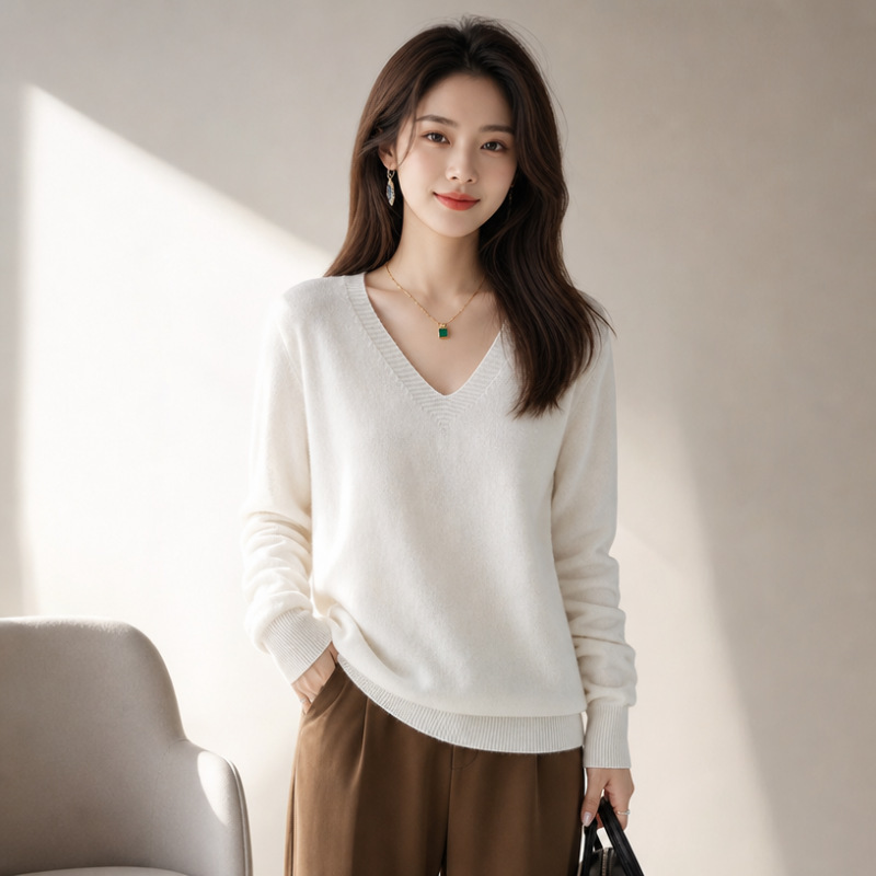 New V-neck long-sleeve pullover women's knitwear for spring, autumn, and winter, plus-size women's top, cross-border hot-selling foreign trade item