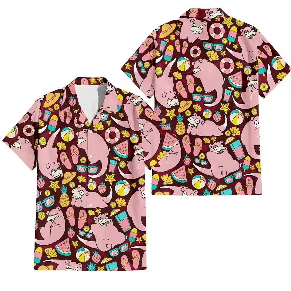 Europa y América venta caliente transfronteriza hombres vacaciones de verano hawaiano camisa de botones de manga corta dibujos animados color de contraste animal impresión 3D