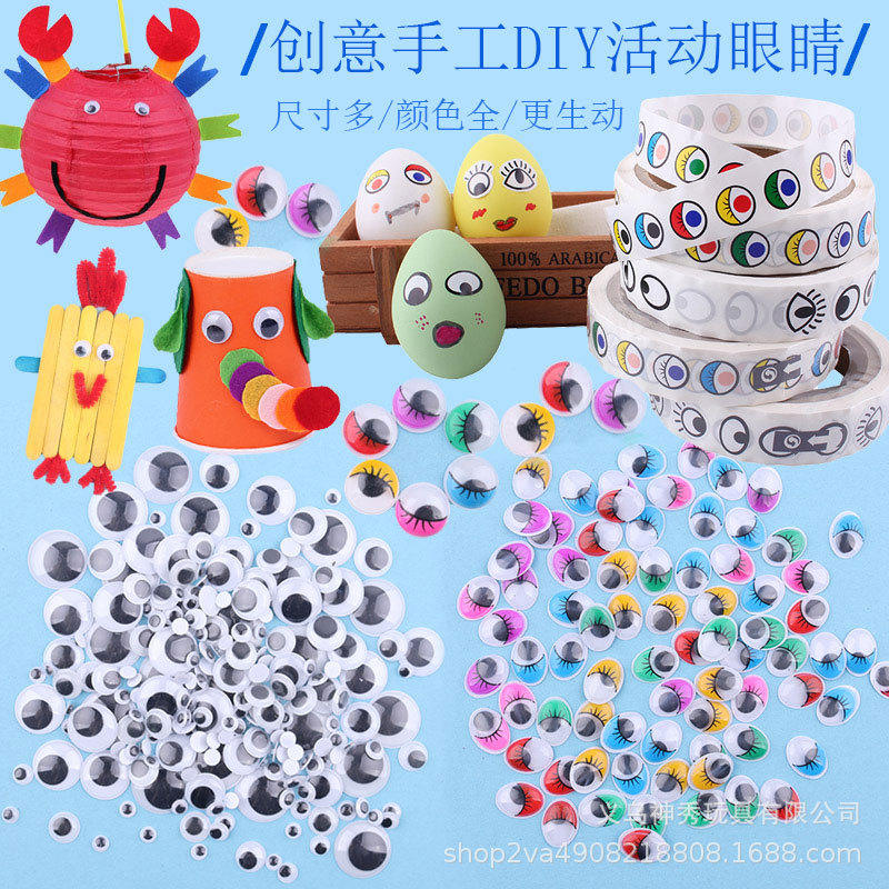 1 color ojos móviles con adhesivo creativo hecho a mano DIY con pestañas cuentas de ojos pegatinas color blanco y negro ojos arcilla Accesorios