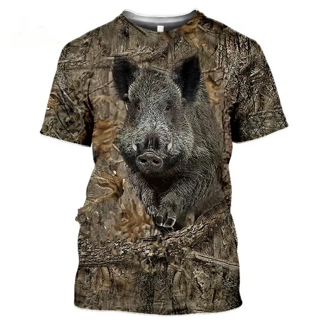 Summer Casual Men's Camouflage Hunting Animal Rabbit 3DT Shirt Fashion Street Women's Pullover Short Sleeve Cross Border