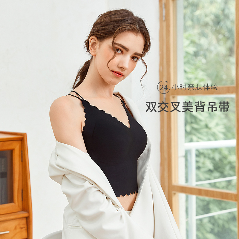 Verano nuevo estilo sin eslinga cruzada hermosa espalda chaleco corto sujetador sin uso, ropa interior suave y sin costuras