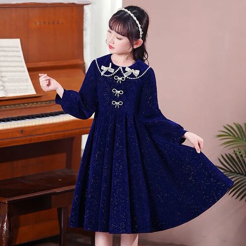 Children's lady dress long-sleeved girl's spring and autumn dress large children's style doll collar girl's dress princess dress
