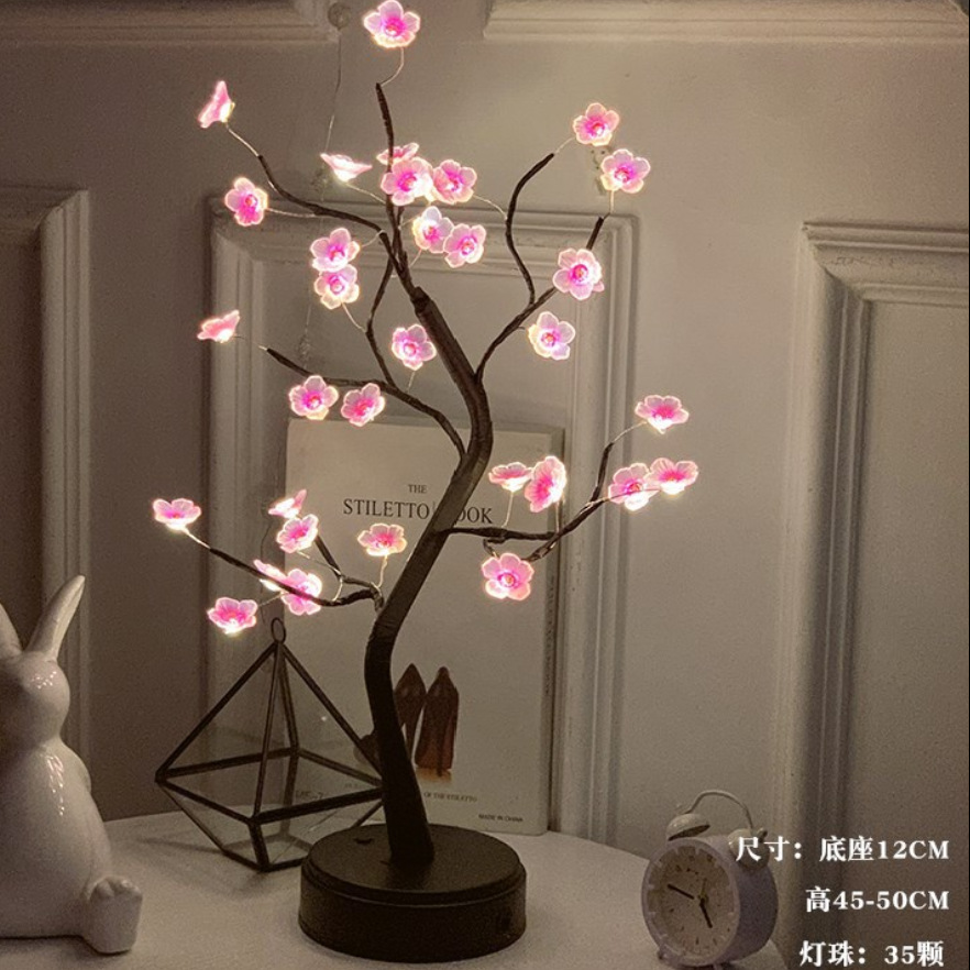 Lámpara de árbol pequeño transfronterizo LED, alambre de cobre, decoración de árbol de perlas, luz de color, decoración de atmósfera de gypsophila, luz de noche