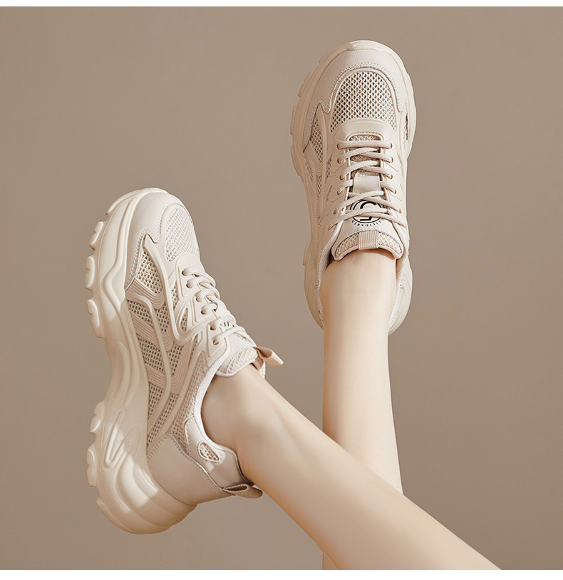 Giày sneaker nữ đế dày tăng chiều cao phong cách thể thao mới xuân hè 2025 — LJ 68022 cao gót màu be 5 cm, Cao gót trà sữa LJ 68022 5 cm chi tiết 14
