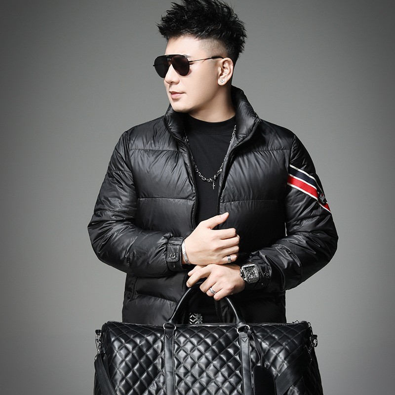 Short winter black colored down jacket