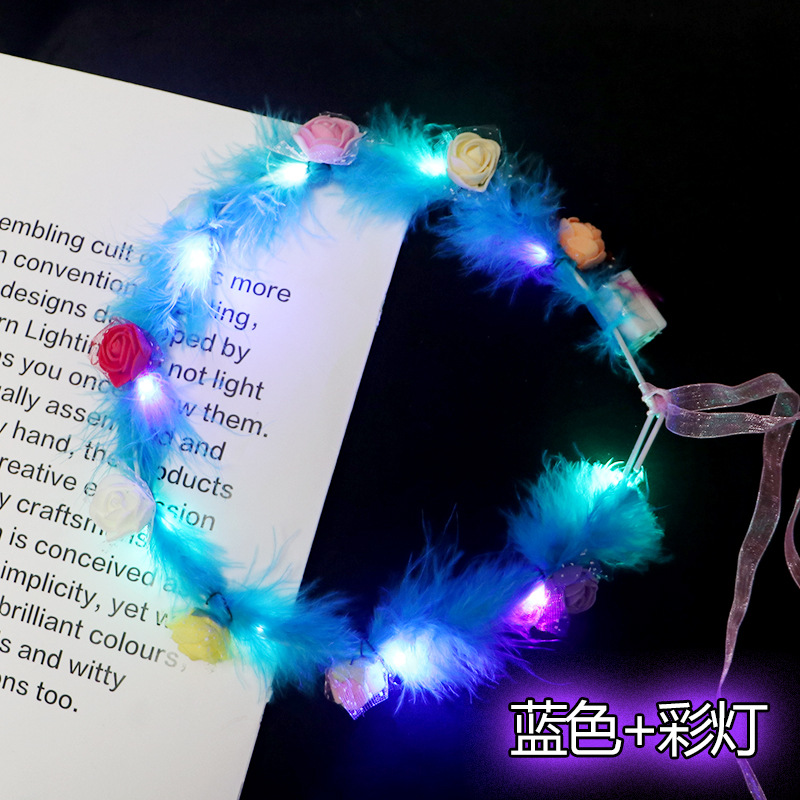 Popular pluma luminosa Garland pluma Orejas de conejo brillante luz LED flash Garland puesto de punto escénico guirnalda luminosa
