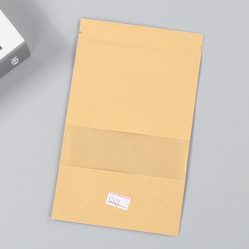 Spot bolsa de papel kraft con ventana transparente bolsa de embalaje de alimentos autosellada autoportante bolsa de té sellada de ocho lados fácil de rasgar