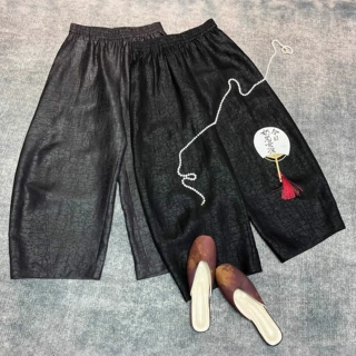 二色 桑蚕丝香云纱新中式阔腿裤26春季款松紧腰宽松慵懒风休闲裤