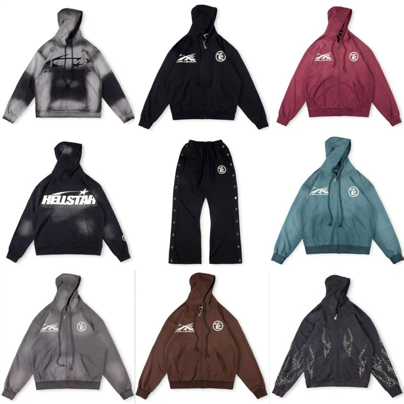 新欧潮牌Hellstar Studios Hoodie拉链洗水做旧连帽卫衣男女同款|undefined