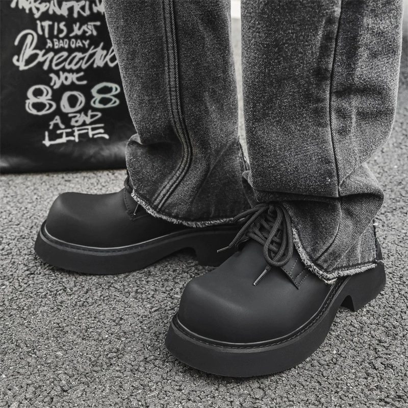 Туфли-Дерби с большим носком, Мужская Высококачественная Черная модная обувь на пригородной платформе, Мужская Новая повышенная японская обувь 2023 года, 9522-J