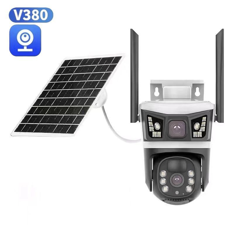 V380 flash binocular de doble pantalla máquina de bola solar al aire libre de baja potencia 4G cámara remota inalámbrica panorámica