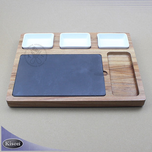 New in stock acacia wood cheese board ceramic three bowls cheese cutter slate chalk matching available restaurant swing plate