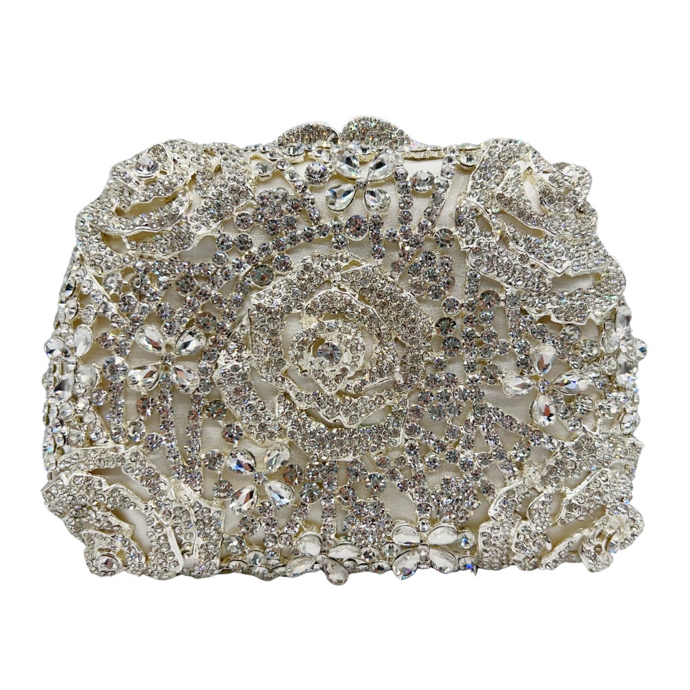 Cross-border nuevo hueco rosa con diamantes bolsas de cena de diamantes bolsas de moda de mano de mujer embrague de cristal