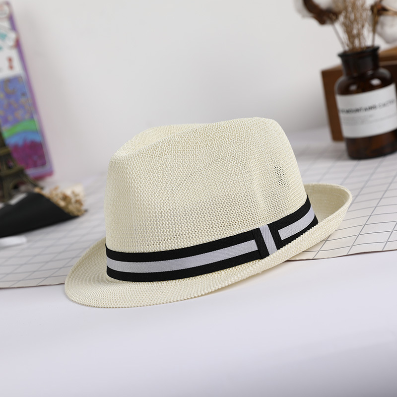 Sombrero verano paja tejido transpirable a prueba de sol estilo coreano pequeño bombín sombrero hombres y mujeres pareja sombrero retro británico a prueba de sol sombrero de jazz
