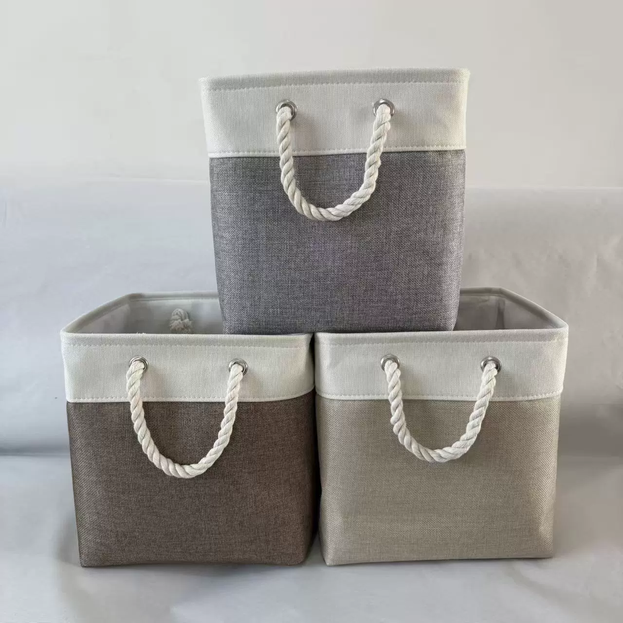 跨境拼接可折叠收纳筐家居卧室衣柜衣物玩具杂物亚麻加厚收纳篮