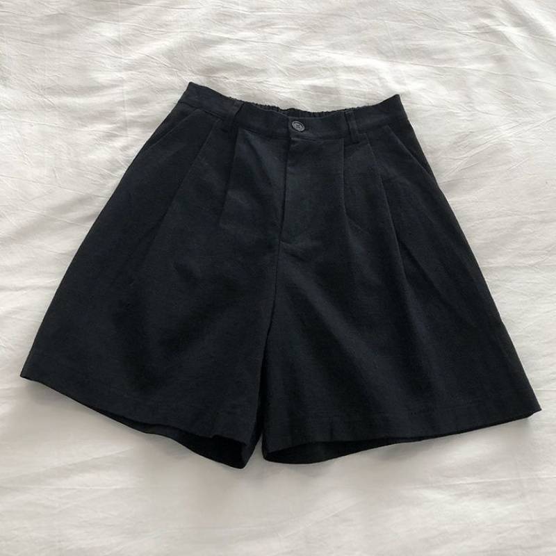 透气棉麻短裤日系复古高腰显瘦阔腿五分裤休闲西装中裤女春夏|undefined