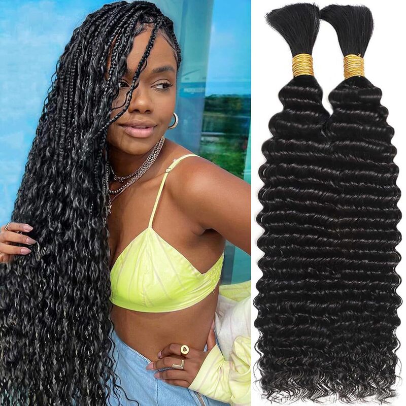 Cross-Border Wigs Made of Real Human Hair, Natural Seamless Hair Extensions, Deep Wave Bulk Human Hair