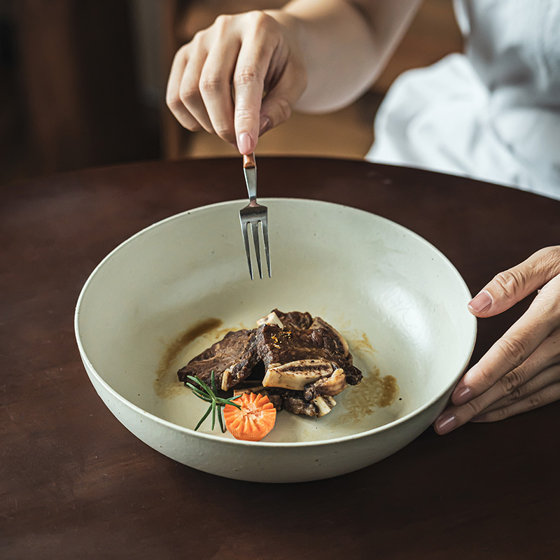 Tacos de cerámica de color sólido de estilo japonés retrógrado, tazones de cerámica de color sólido, tazones de platos, tazones de platos, tazones de pasta, tazones de ensalada
