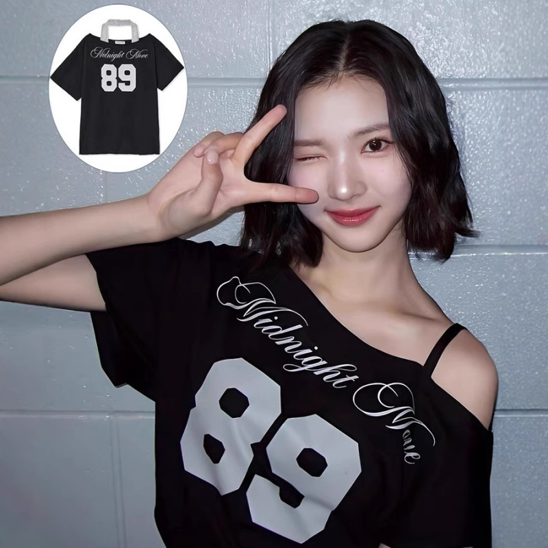 在庫あり韓国ニッチトレンディブランドアメリカンスタイルホルターネックオフショルダーレターナンバー半袖Tシャツベストスーツ女性用|undefined