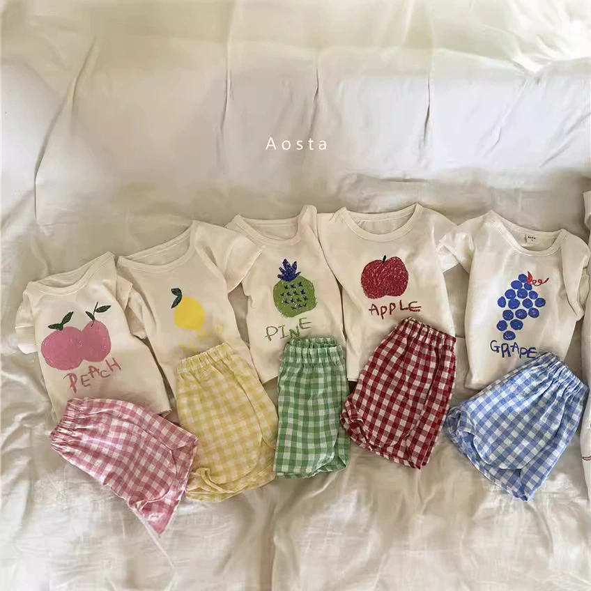 Children's set, brand fruit cotton cartoon summer clothing for early age, Korean style