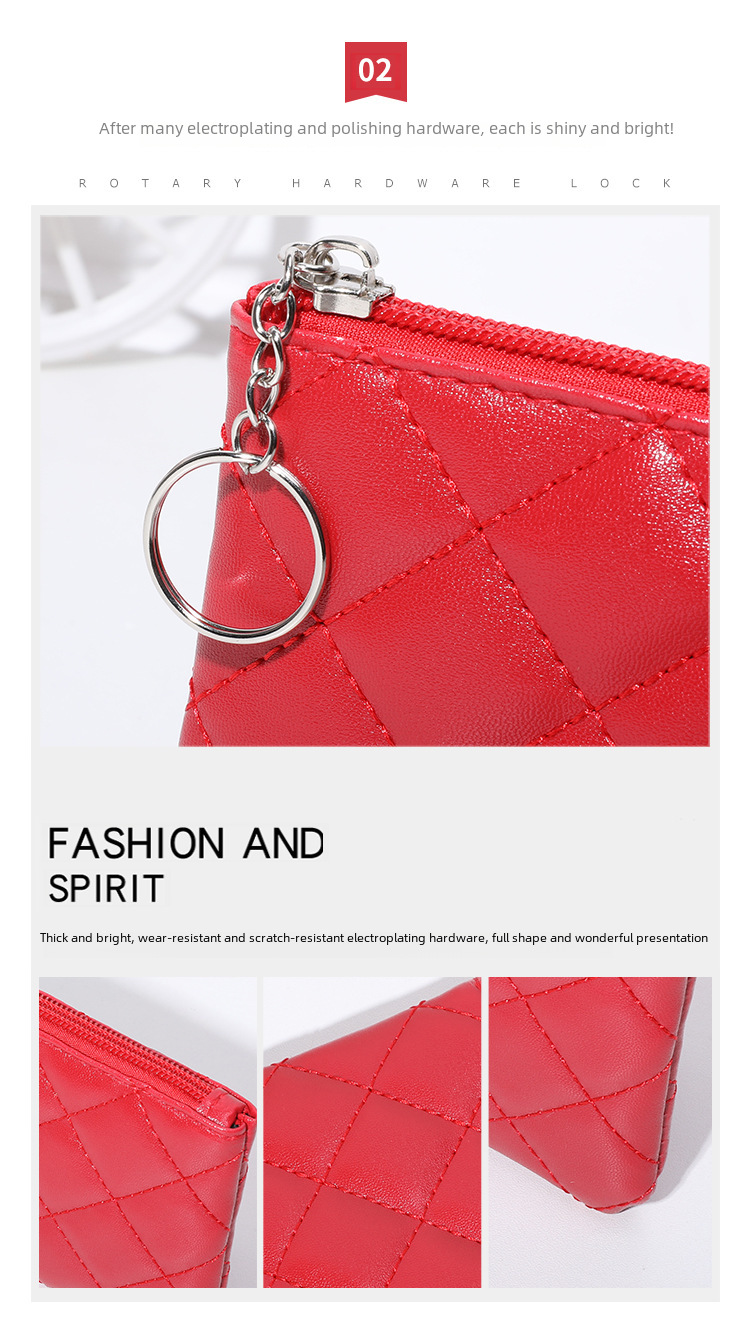 Coin Purse Women's 2022 Diamond Embroidered PU Short Mini Zipper Small Purse Solid Color Coin Card Storage Bag_voghion.com