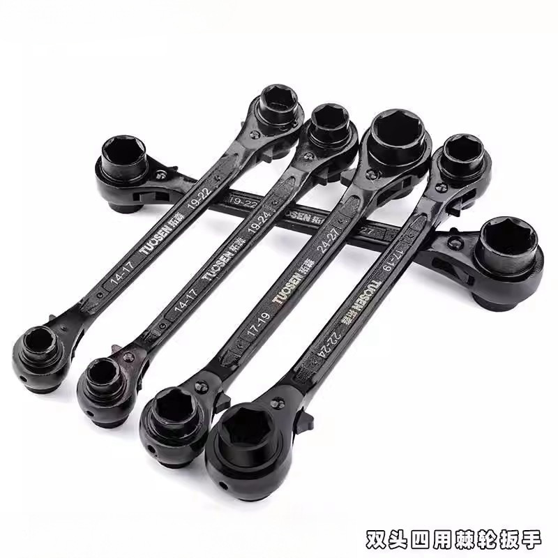 拓森五金工具架子工快速扳手多功能双头双向四用六角套筒棘轮扳手