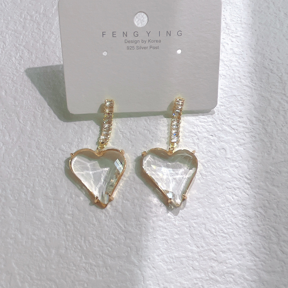 Sweet Heart Shape Copper Inlay Zircon Drop Earrings 1 Pair