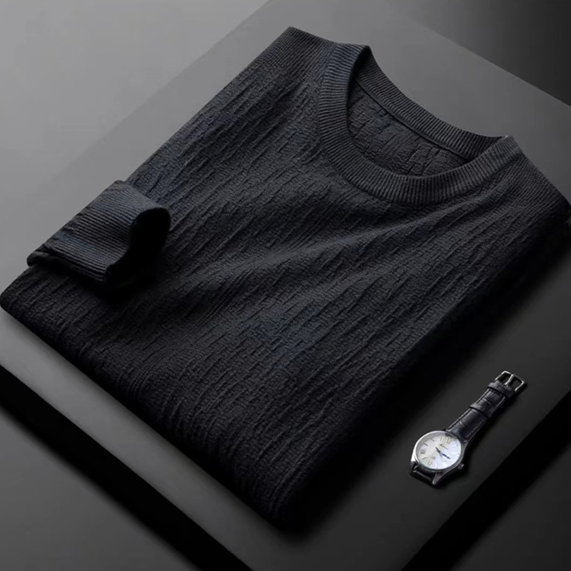 Men's Clothing Light Luxury Round Neck Sweater Men's Autumn And Winter New Light Business Slim High End Jacquard Bottoming Sweater Men's Wholesale_voghion.com