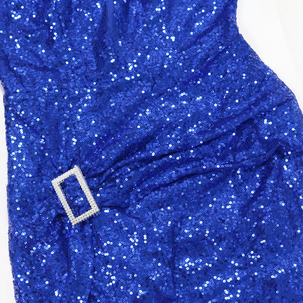 Damen Paillettenkleid Mit Einem Schulterträger Und Beinschlitz_voghion.com