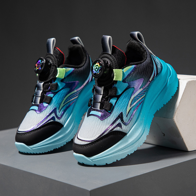 Boys' Sports Shoes Breathable Mesh Spring and Autumn Trendy 2026 New Model Rotating Buckle Basketball Shoes Soft Sole Little Boys' Running Shoes
