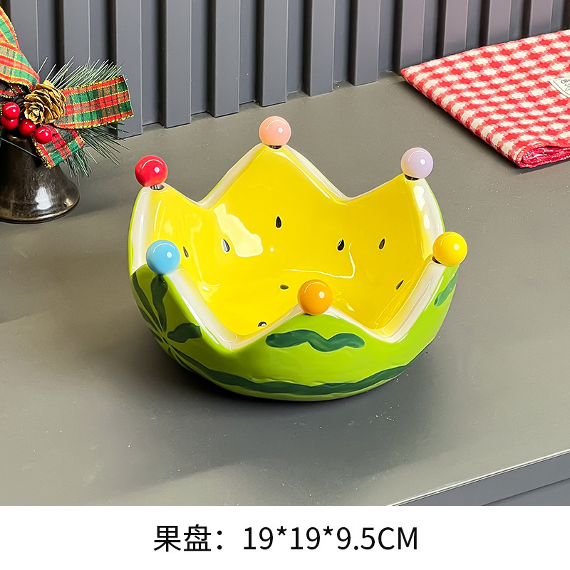 西瓜水果叉设计感家用客厅茶几水果盘碗不锈钢果签陶瓷收纳罐套装|undefined