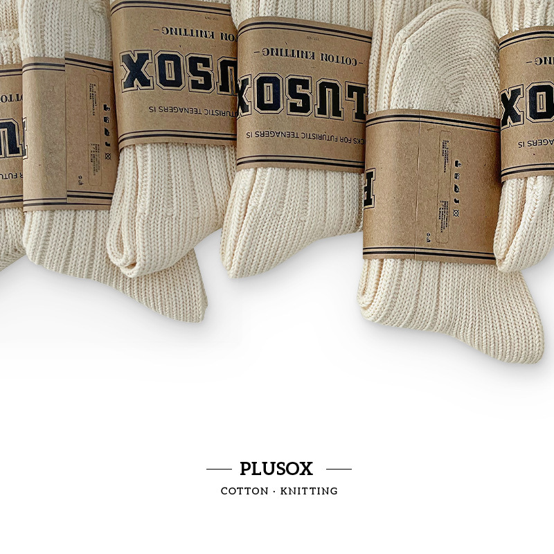 plusox men's and women's Chinese thick texture spring and autumn sandals wear thick thread knitted retro Japanese style mid-tube stockings