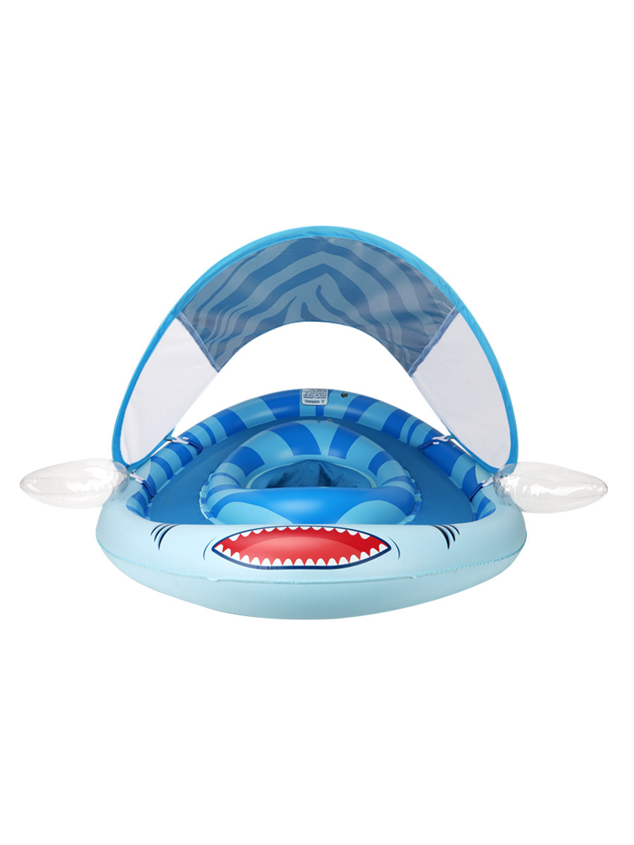 Asiento infláble para niños transfronterizos personalizados anillo de nadador de tiburón de PVC ajustable bolsillo antideslizante sombra solar