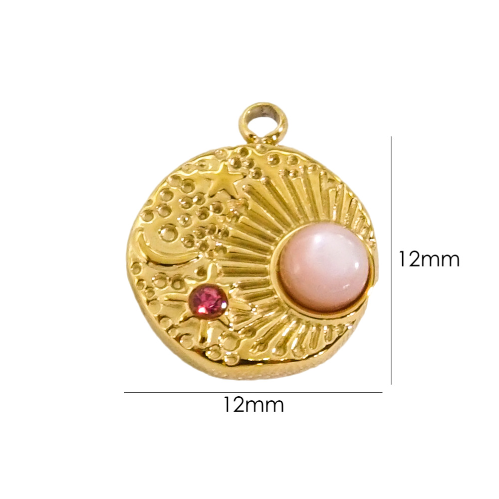 10 PCS/Package 304 Stainless Steel Natural Stone Zircon 14K Gold Plated Sun Star Beads display picture 14