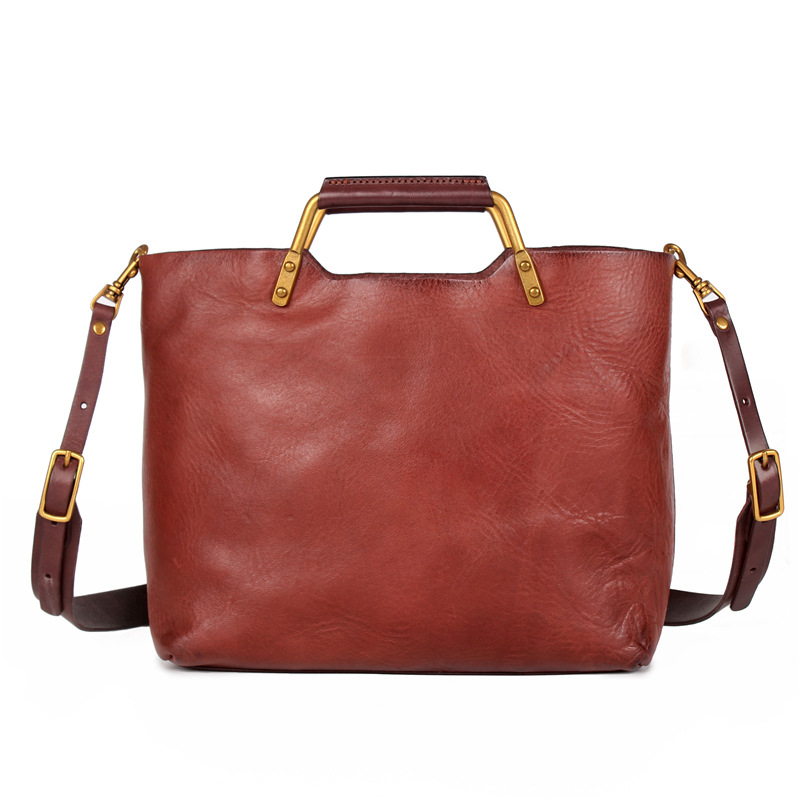 Layered Leather Handbag in Red Brown