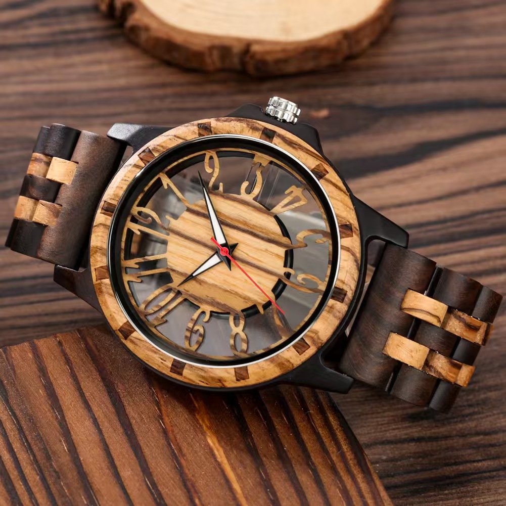 Amazon's New New Concept Fashionable Color Bamboo Hollow Wooden Watch Men's Quartz Casual Wooden Watch