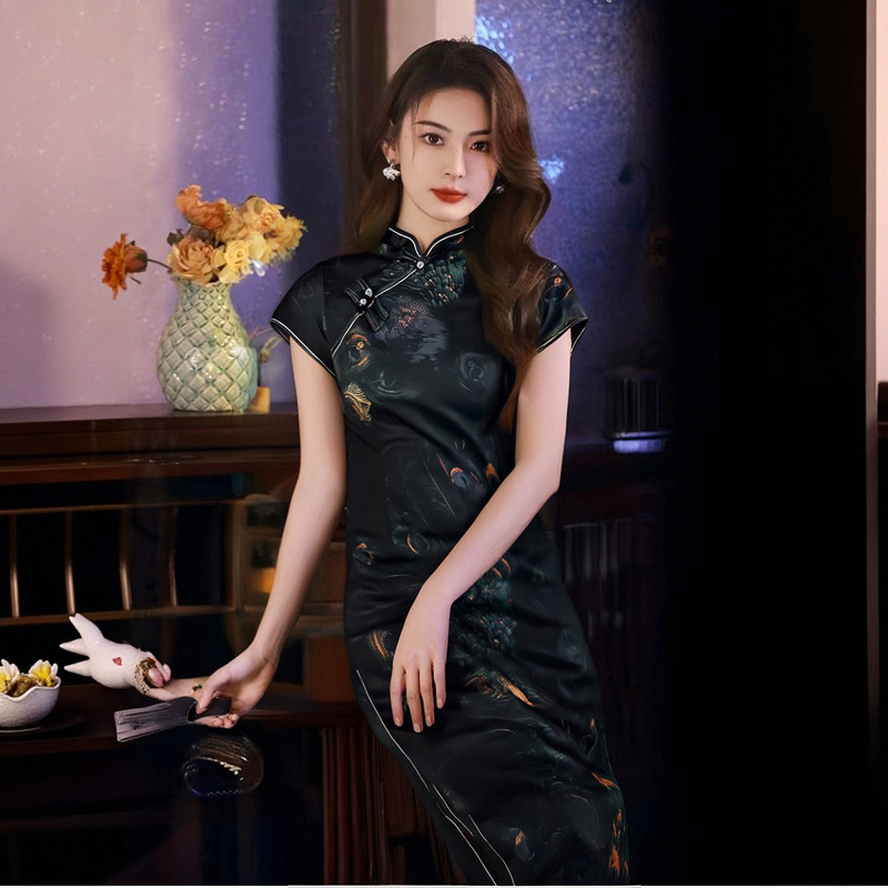 2025新款年轻款少女复古修身短袖夏季中长款国风中式改良旗袍