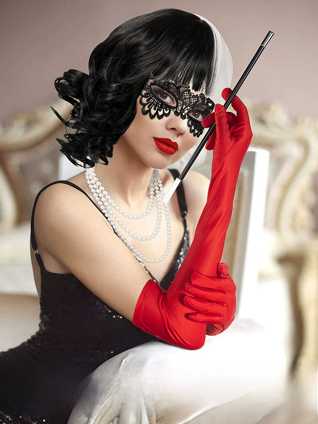 Черно-белый инь-янь парик Gatsby Witch Cruella наряды парик перчатки сигаретная палочка набор 101 верный пес Ace