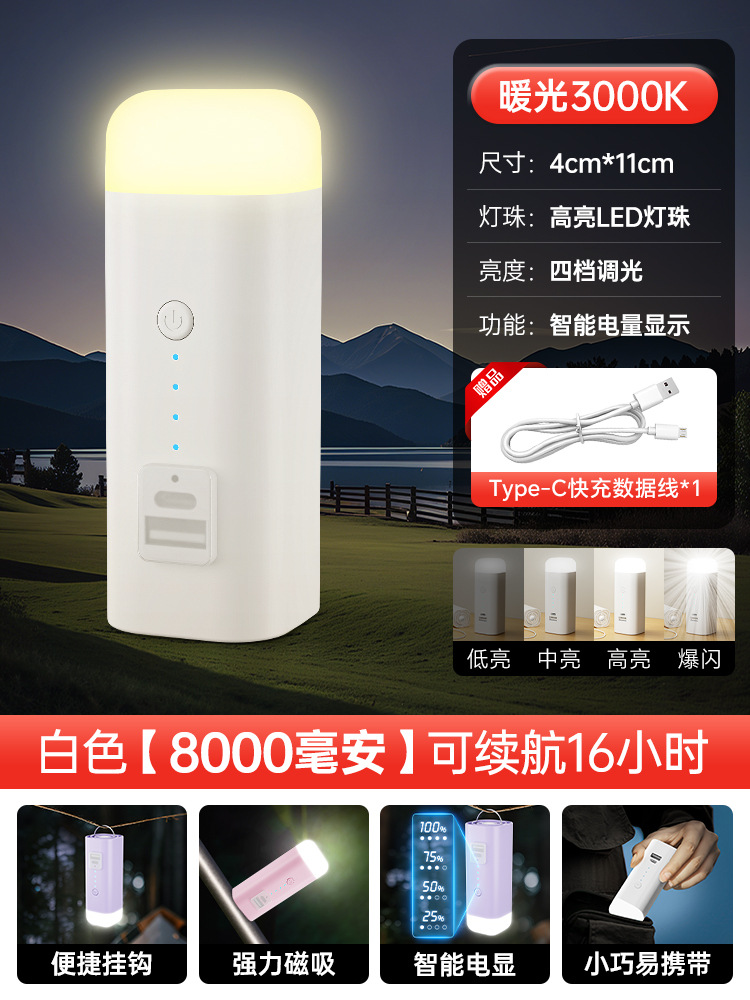 Lámpara recargable portátil dormitorio aprendizaje mini luz nocturna linterna multifuncional linterna de larga duración al aire libre